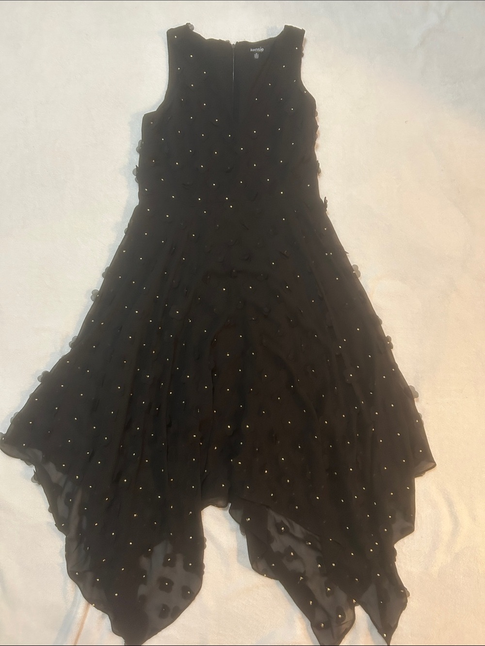 Kensie Women’s Dress Black Midi with Gold and Petal Accents - Size 10